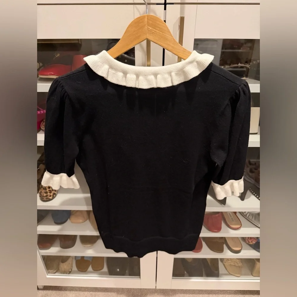 CeCe Black Top with White Ruffle Details - Picture 6 of 6